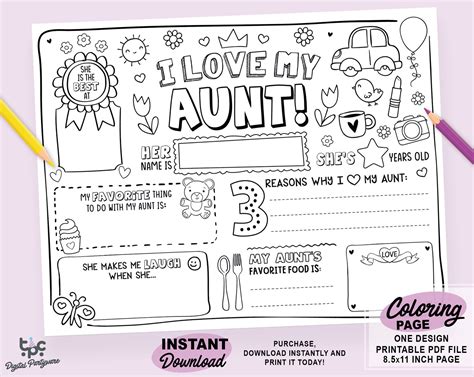 Happy Birthday Aunt Coloring Page Printable All About My Aunt Fill