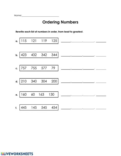 Ordering Numbers 3 Digit Worksheet Live Worksheets Worksheets Library