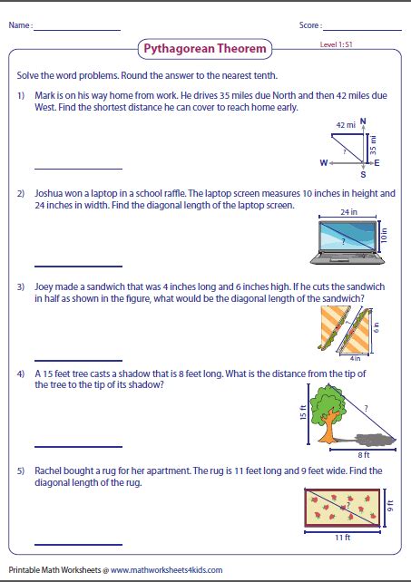 Pythagorean Theorem Word Problems Worksheets