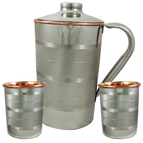 Buy Rime India Copper And Steel JUG With 2 Glasses Ayurvedic Health