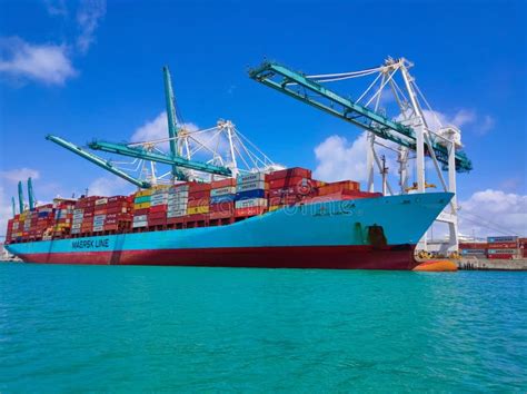 Maersk Container Ship At Port Miami One Of The Largest Cargo Ports In