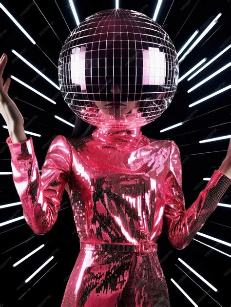 Premium AI Image | A woman in a pink outfit disco ball pink party retro modern celebration mood