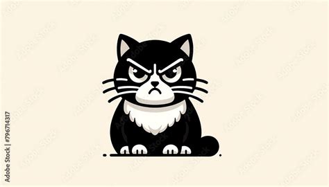 Angry Black White Cat Illustration Art Of A Frowning Black White Cat