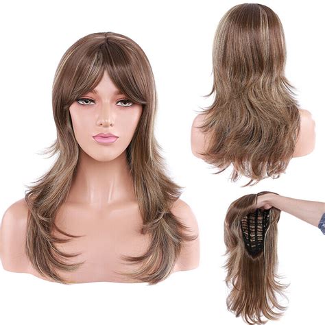 Long Blonde Hair Wigs With Bangs For Women Synthetic Natural Straight