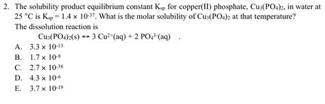 Solved The Solubility Product Equilibrium Constant Ksp Chegg