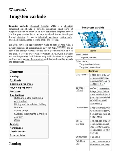 Tungsten Carbide Tungsten Carbide Chemical Formula Wc Is A Chemical