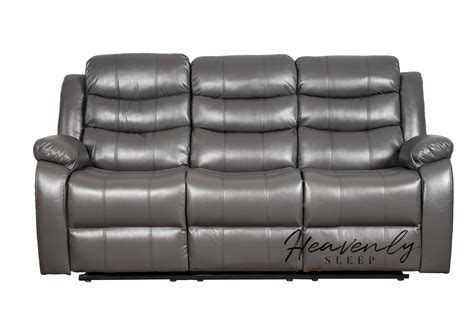 Roma Dark Grey Leather 3 Seater Recliner Sofa Heavenly Sleep