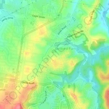 Bellbird Park topographic map, elevation, relief