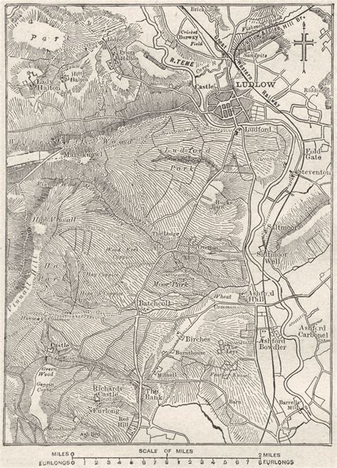 Shrops Ludlow Sketch Map Old Antique Vintage Plan Chart Ebay