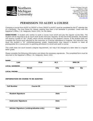 Fillable Online Nmu Permission To Audit A Course Form PDF Northern