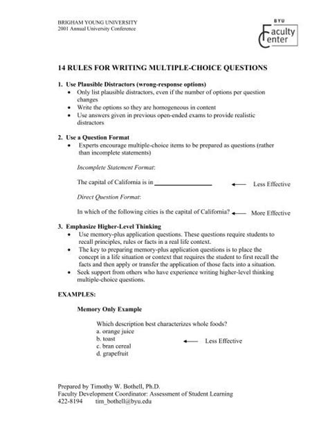 14 Rules For Writing Multiple Choice Questions The Byu Testing