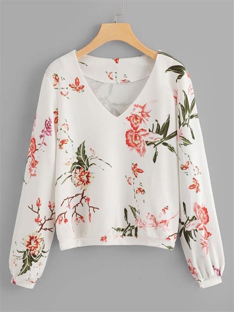 Shein V Neck Floral Print Blouse Floral Print Blouses Printed Blouse