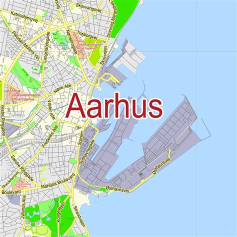 Aarhus Denmark printable vector map | Aarhus, Map, Map vector