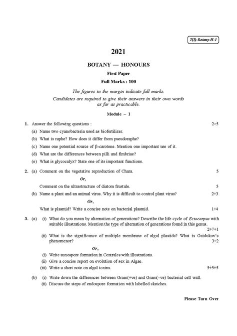 File Cu 2021 B Sc Honours Botany Part I Paper I Qp Pdf Gurudas