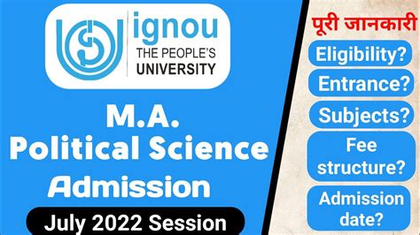 M A Political Science Admission Details July 2022 Session IGNOU Fresh