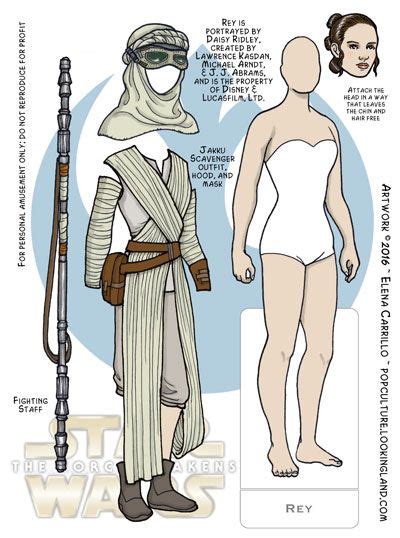 Star Wars Paper Dolls Rey No Pop Culture Paper Dolls Paper