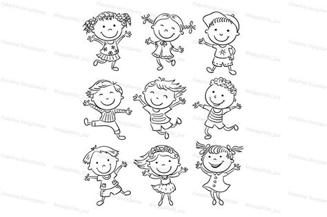 Happy Kids Dancing Or Jumping By Optimistic Kids Art Thehungryjpeg