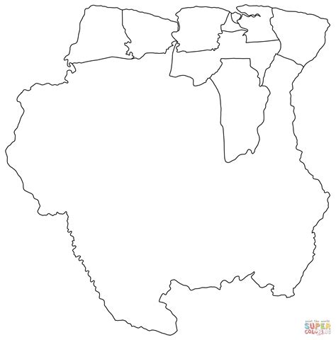 Kolorowanka Mapa Konturowa Surinamu Z Regionami Kolorowanki Dla