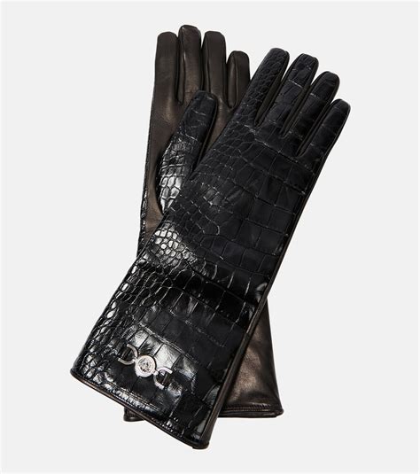 Versace Croc Effect Leather Gloves Versace