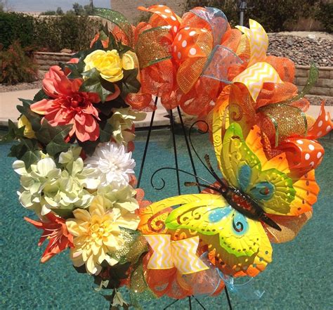 Spring Summer Butterfly Deco Mesh Wreath Floral Home Room Yellow