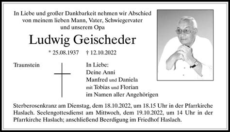 Trauer Geischeder Ludwig TA Anzeigen Traunsteiner Tagblatt