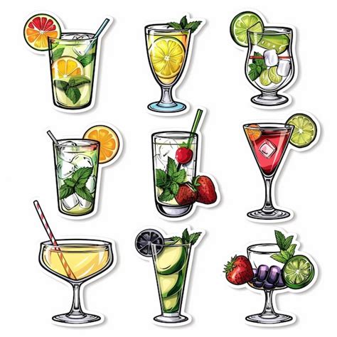 Un Dibujo De Diferentes Bebidas Incluidos C Cteles De Frutas Y Bebidas