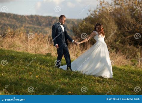 Elegant Stylish Happy Brunette Bride And Gorgeous Groom On The Stock Photo Image Of Male