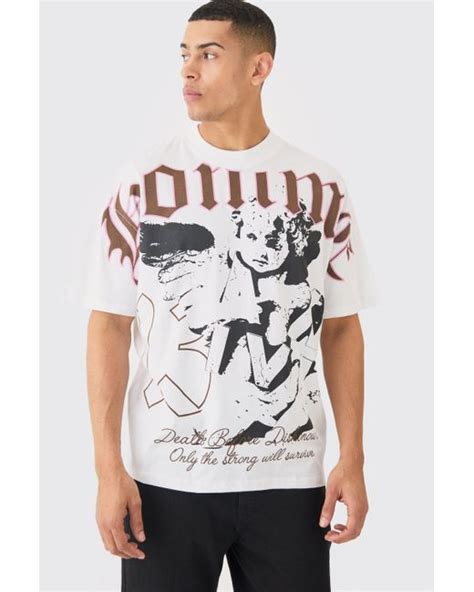 Boohooman Oversized Extended Neck Large Scale Graphic T Shirt In White