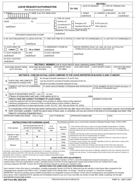 Daf Form 988 Leave Requestauthorization Af Forms