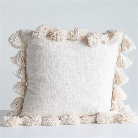 Cotton Throw Pillow With Tassels Cream Pillows Throw Pillows Cream