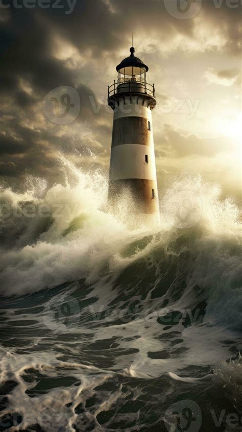 Lighthouse Storm Waves Splash Peaceful Landscape Freedom Scene