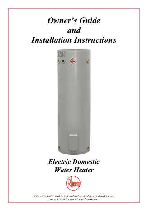 Rheem Rheemglas 160l Electric Hot Water System User Manual Manualzz