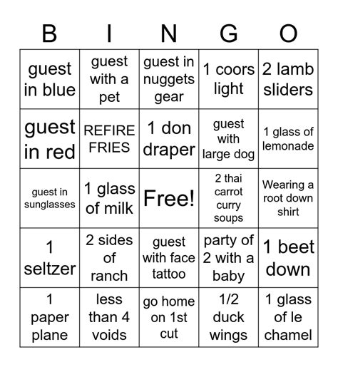 Tacky Wacky Tuesday Bingo Card