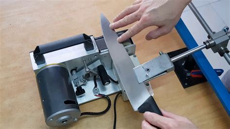 Knife Sharpening With Belt Sander Machine And Adjustable Angle Knife