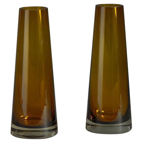 Pair of Green and Amber Glass Vases, circa 1950 at 1stDibs