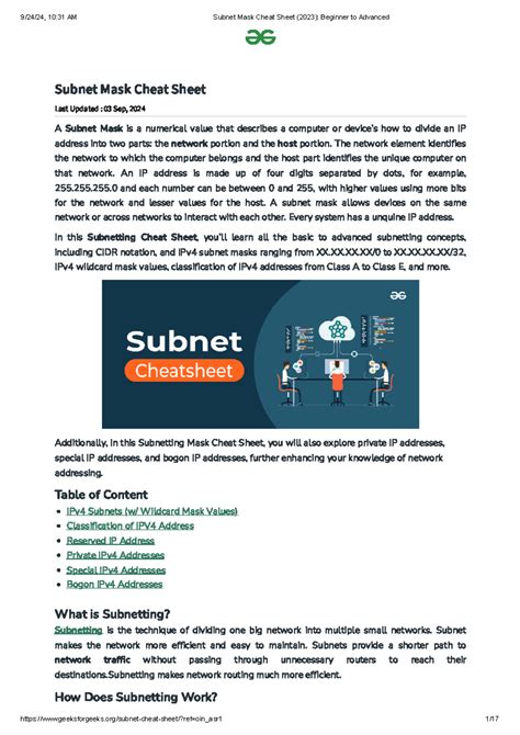 Subnet Mask Cheat Sheet Beginner To Advanced Subnet Mask Cheat