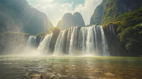 Ban Gioc Detian Falls Vietnam drone view | Premium AI-generated image