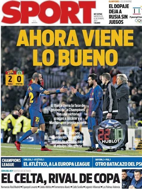 Las Portadas De La Prensa Deportiva Del Miércoles 6 De Diciembre