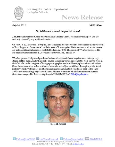 Lapd Pio On Twitter Lapd News Serial Sexual Assault Suspect Arrested