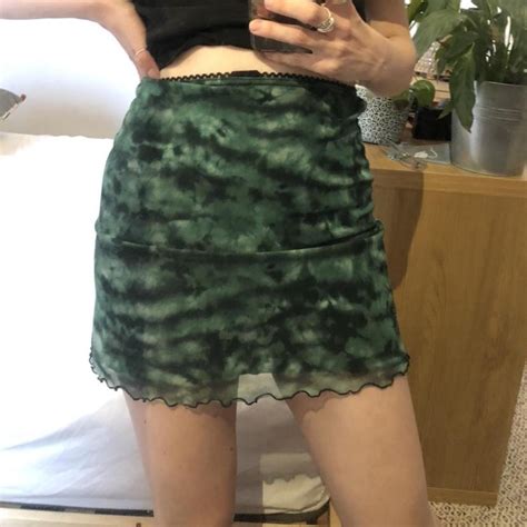 Cute Green Urban Outfitters Mesh Overlay Mini Skirt Depop