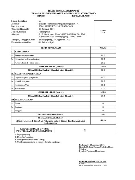 Contoh Format Penilaian Kinerja Pdf