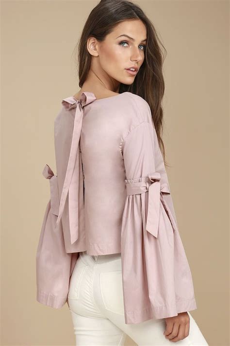 Cute Blush Pink Top Long Sleeve Top Bell Sleeve Top Cute Shirts