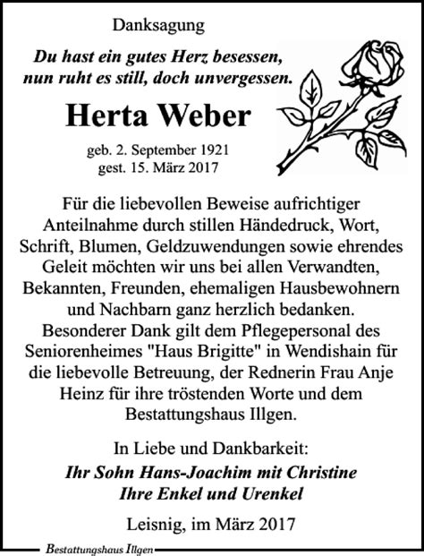 Traueranzeigen Von Herta Weber Trauer Anzeigen De