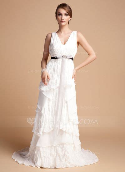 US 196 00 A Line Princess V Neck Sweep Train Chiffon Wedding Dress