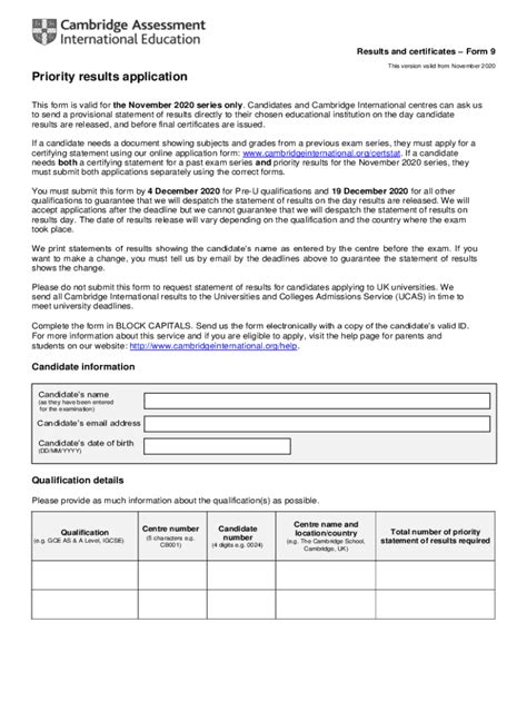 Fillable Online Cie Org Results And Certificates Form Priority