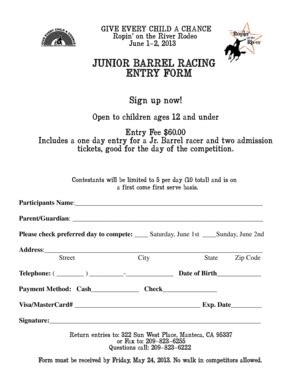 Fillable Online Gecac Junior Barrel Racing Entry Form Give Every