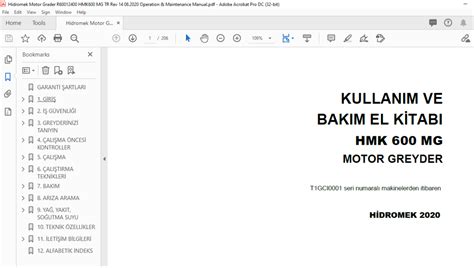 Hidromek Hmk Mg Motor Greyder Kullanim Ve Bakim El K Tabi Pdf