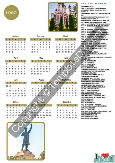 Moldova Calendar 2025 with Holidays in Pdf, Word, Excel | Country ...