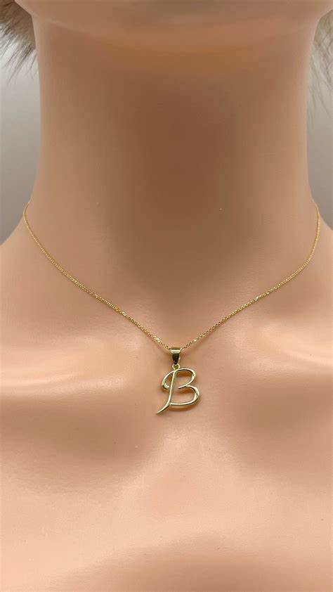 Letter B Gold Necklace 10k Script Font Pendant All Letters Available