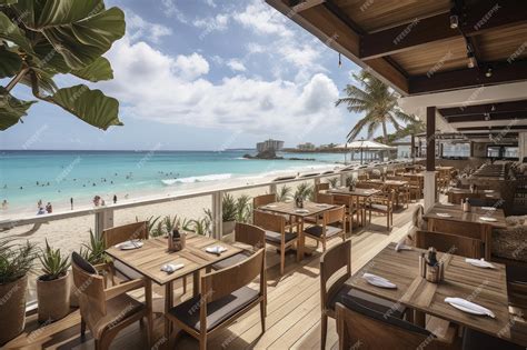 Premium Ai Image Beachside Restaurant Featuring Fresh Seafood And Tropical Drinks With View Of